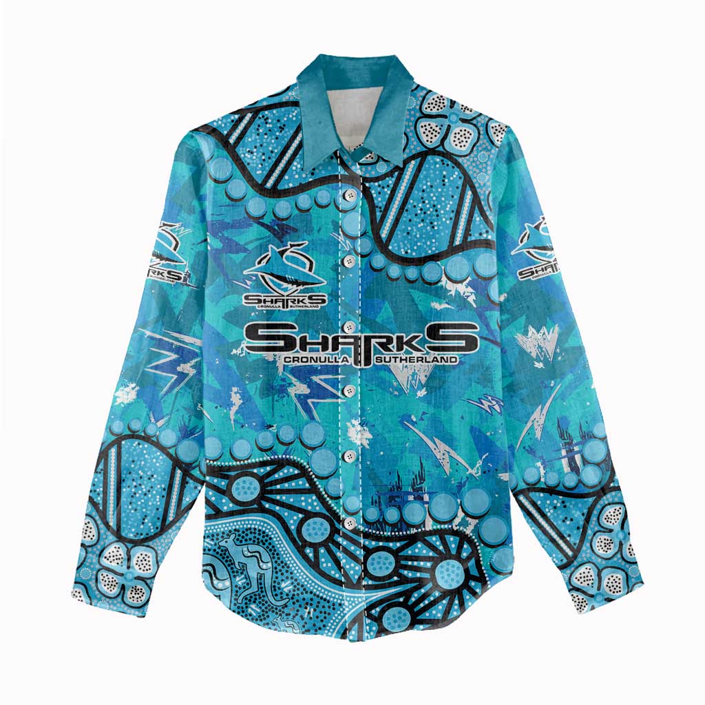 Personalized Cronulla-Sutherland Sharks Women Casual Shirt Aboriginal Pattern with Graffiti Style Design