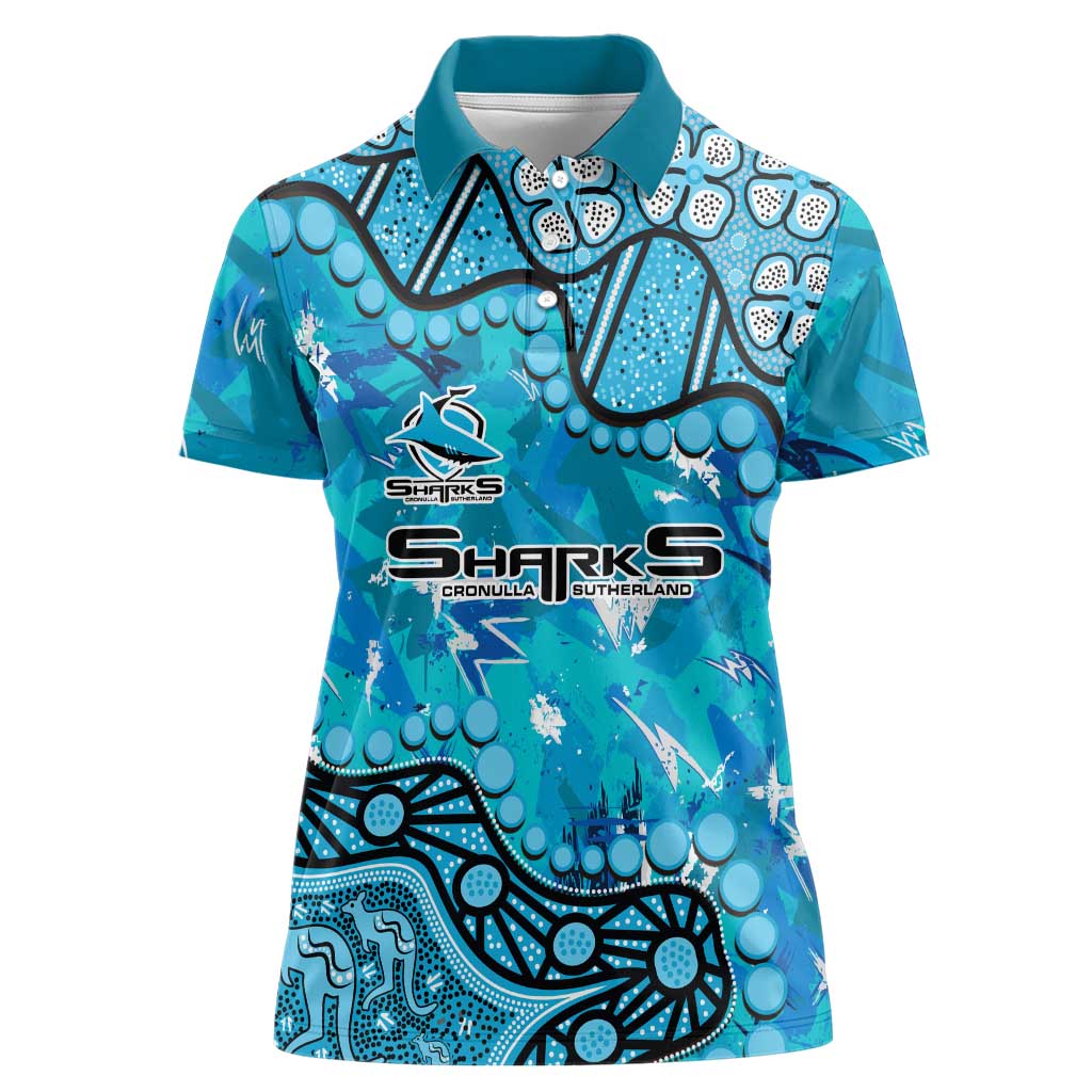 Personalized Cronulla-Sutherland Sharks Women Polo Shirt Aboriginal Pattern with Graffiti Style Design