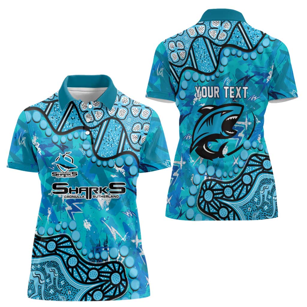 Personalized Cronulla-Sutherland Sharks Women Polo Shirt Aboriginal Pattern with Graffiti Style Design