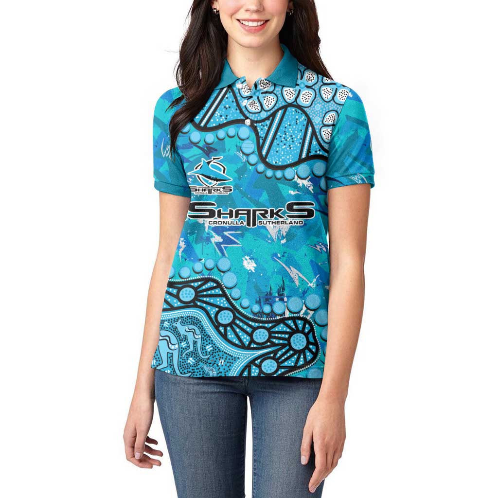 Personalized Cronulla-Sutherland Sharks Women Polo Shirt Aboriginal Pattern with Graffiti Style Design