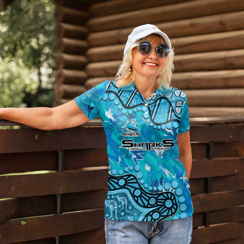 Personalized Cronulla-Sutherland Sharks Women Polo Shirt Aboriginal Pattern with Graffiti Style Design