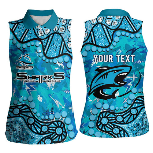 Personalized Cronulla-Sutherland Sharks Women Sleeveless Polo Shirt Aboriginal Pattern with Graffiti Style Design