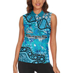 Personalized Cronulla-Sutherland Sharks Women Sleeveless Polo Shirt Aboriginal Pattern with Graffiti Style Design