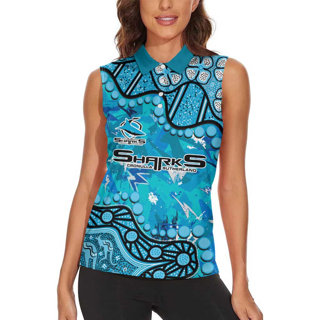 Personalized Cronulla-Sutherland Sharks Women Sleeveless Polo Shirt Aboriginal Pattern with Graffiti Style Design