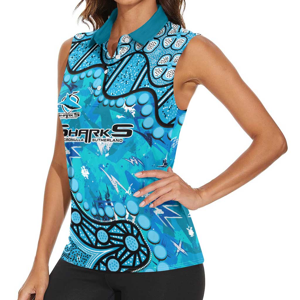 Personalized Cronulla-Sutherland Sharks Women Sleeveless Polo Shirt Aboriginal Pattern with Graffiti Style Design