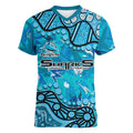 Personalized Cronulla-Sutherland Sharks Women V-Neck T-Shirt Aboriginal Pattern with Graffiti Style Design