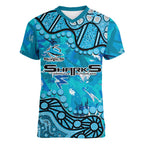 Personalized Cronulla-Sutherland Sharks Women V-Neck T-Shirt Aboriginal Pattern with Graffiti Style Design