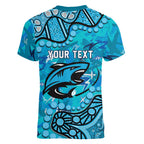 Personalized Cronulla-Sutherland Sharks Women V-Neck T-Shirt Aboriginal Pattern with Graffiti Style Design
