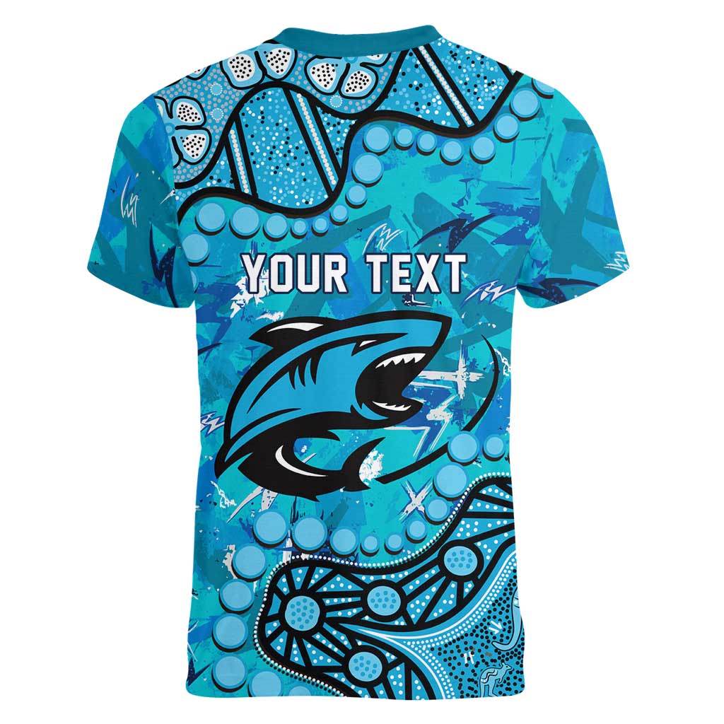 Personalized Cronulla-Sutherland Sharks Women V-Neck T-Shirt Aboriginal Pattern with Graffiti Style Design