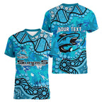Personalized Cronulla-Sutherland Sharks Women V-Neck T-Shirt Aboriginal Pattern with Graffiti Style Design