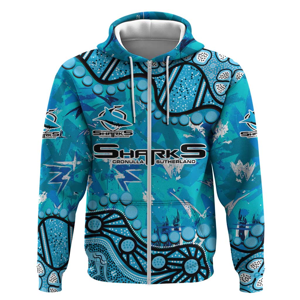 Personalized Cronulla-Sutherland Sharks Zip Hoodie Aboriginal Pattern with Graffiti Style Design