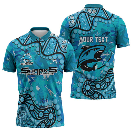 Personalized Cronulla-Sutherland Sharks Zipper Polo Shirt Aboriginal Pattern with Graffiti Style Design