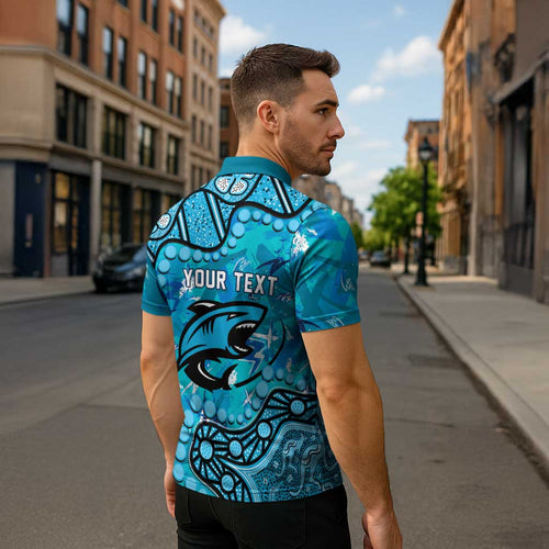 Personalized Cronulla-Sutherland Sharks Zipper Polo Shirt Aboriginal Pattern with Graffiti Style Design