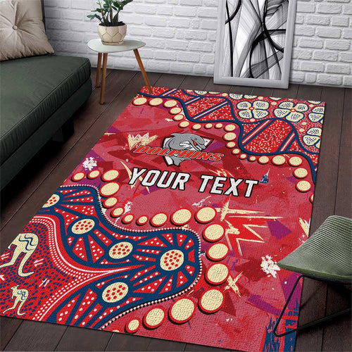 Personalized Dolphins Rugby Area Rug Aboriginal Pattern with Graffiti Style Design