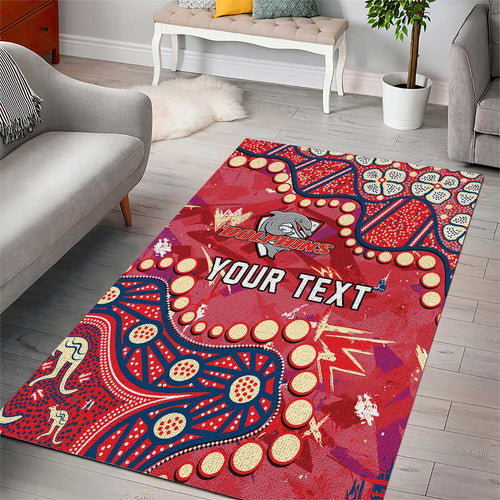 Personalized Dolphins Rugby Area Rug Aboriginal Pattern with Graffiti Style Design