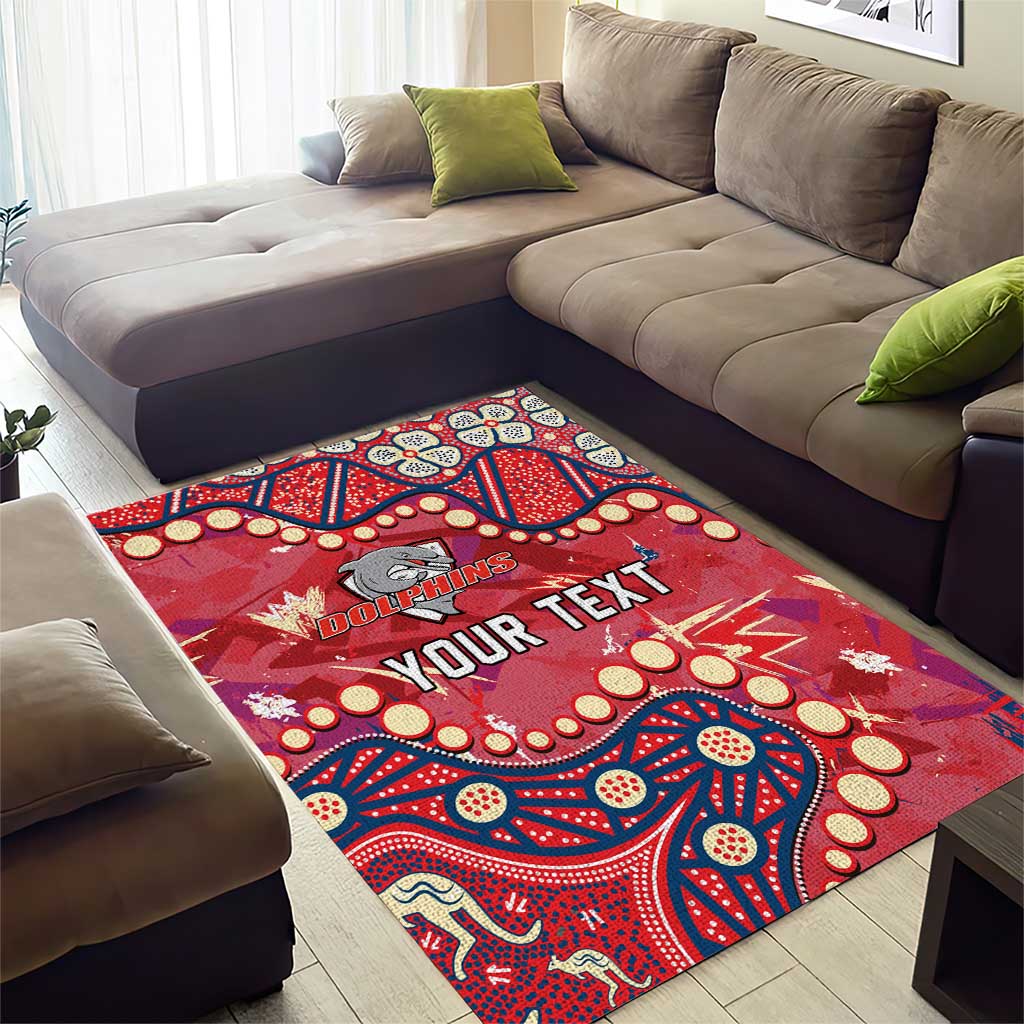Personalized Dolphins Rugby Area Rug Aboriginal Pattern with Graffiti Style Design