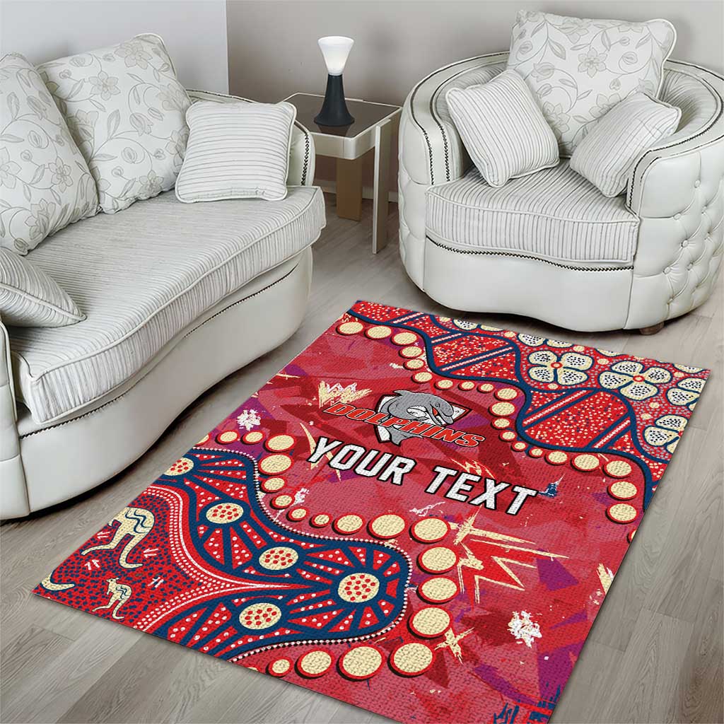 Personalized Dolphins Rugby Area Rug Aboriginal Pattern with Graffiti Style Design
