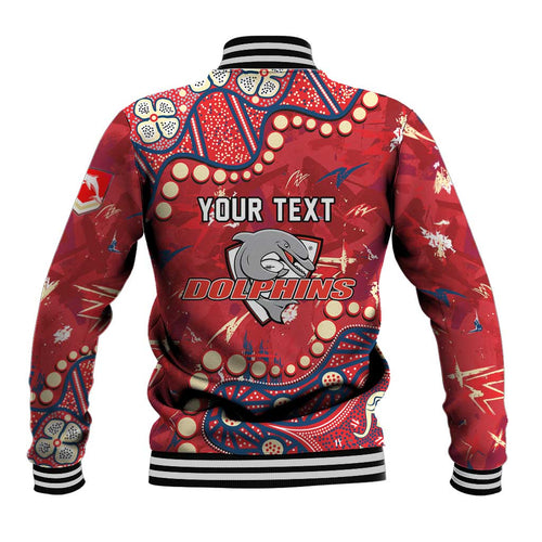 Personalized Dolphins Rugby Baseball Jacket Aboriginal Pattern with Graffiti Style Design