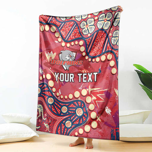 Personalized Dolphins Rugby Blanket Aboriginal Pattern with Graffiti Style Design