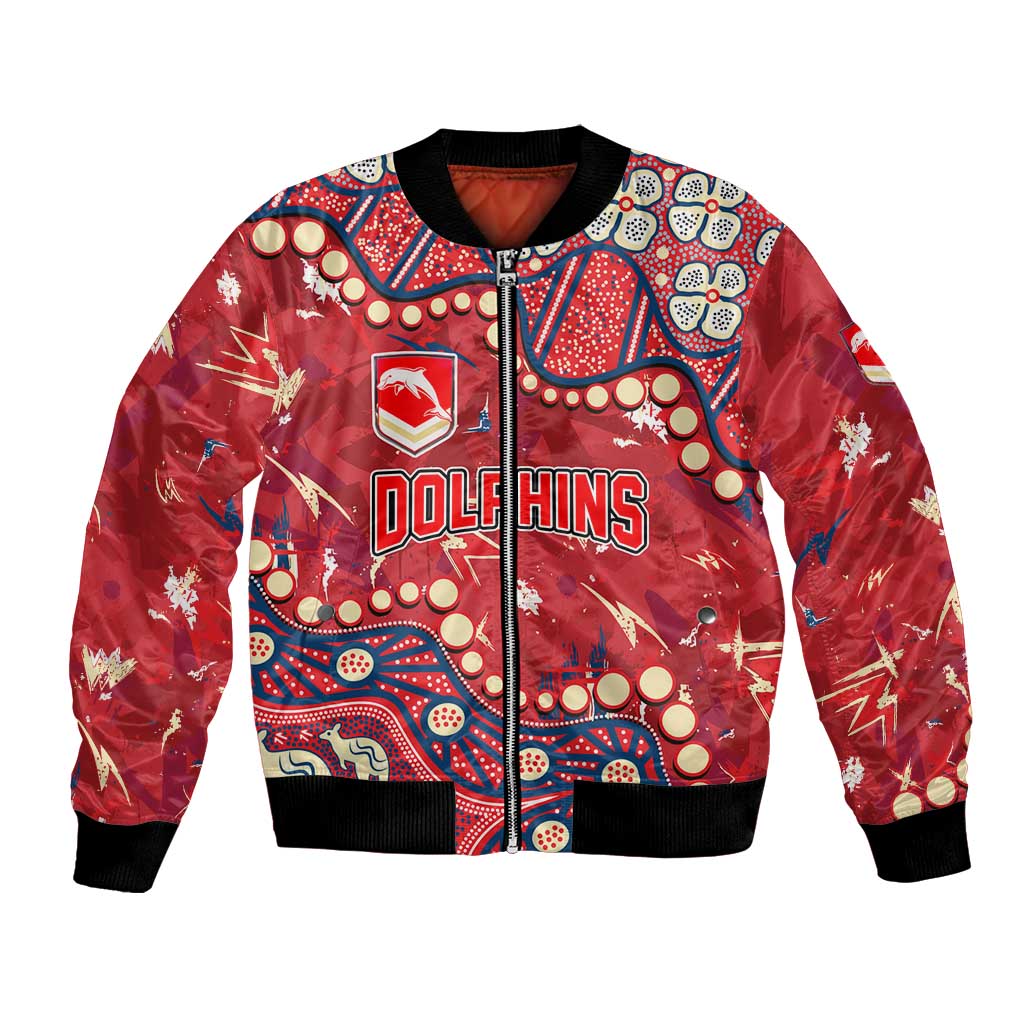Personalized Dolphins Rugby Bomber Jacket Aboriginal Pattern with Graffiti Style Design