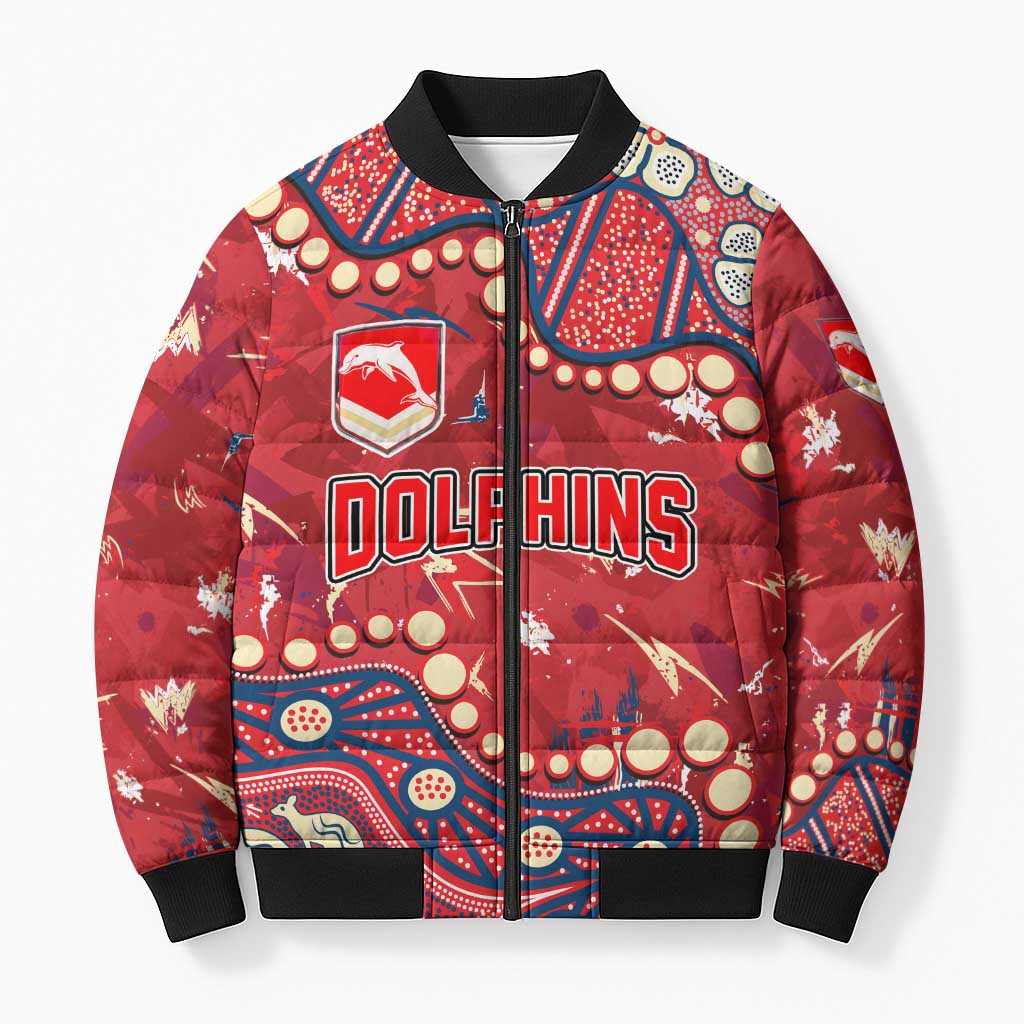 Personalized Dolphins Rugby Bomber Puffer Jacket Aboriginal Pattern with Graffiti Style Design