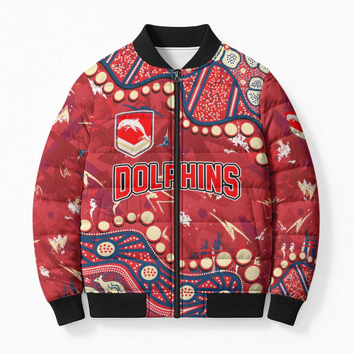 Personalized Dolphins Rugby Bomber Puffer Jacket Aboriginal Pattern with Graffiti Style Design