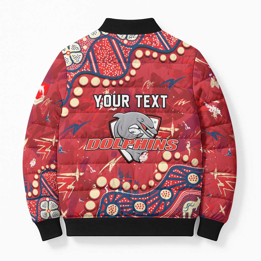 Personalized Dolphins Rugby Bomber Puffer Jacket Aboriginal Pattern with Graffiti Style Design