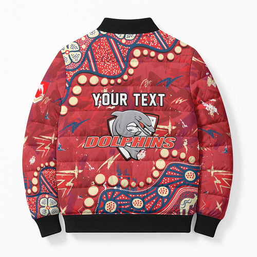 Personalized Dolphins Rugby Bomber Puffer Jacket Aboriginal Pattern with Graffiti Style Design