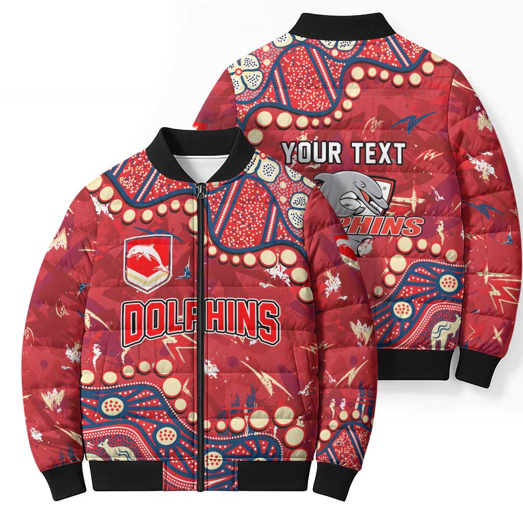 Personalized Dolphins Rugby Bomber Puffer Jacket Aboriginal Pattern with Graffiti Style Design