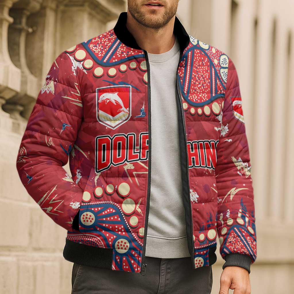 Personalized Dolphins Rugby Bomber Puffer Jacket Aboriginal Pattern with Graffiti Style Design