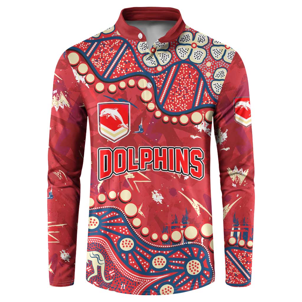 Personalized Dolphins Rugby Button Sweatshirt Aboriginal Pattern with Graffiti Style Design