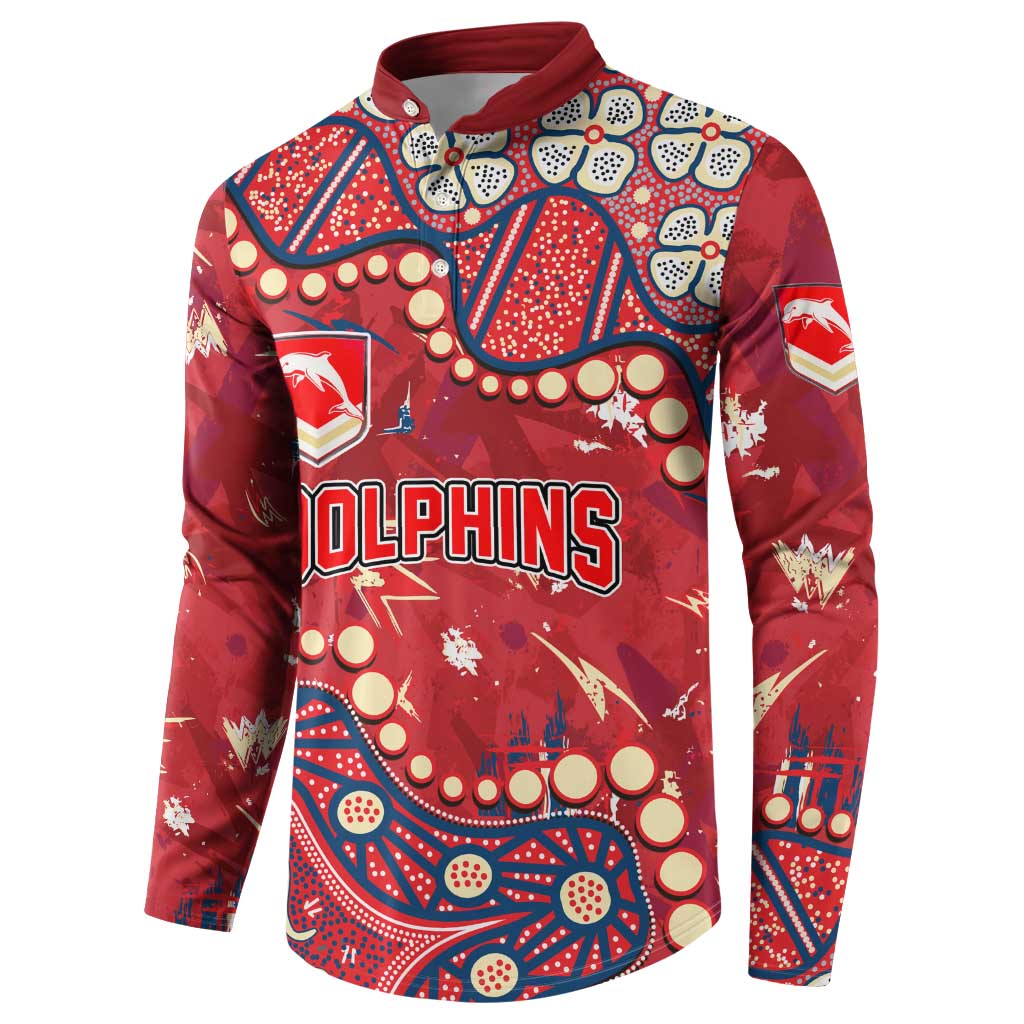 Personalized Dolphins Rugby Button Sweatshirt Aboriginal Pattern with Graffiti Style Design