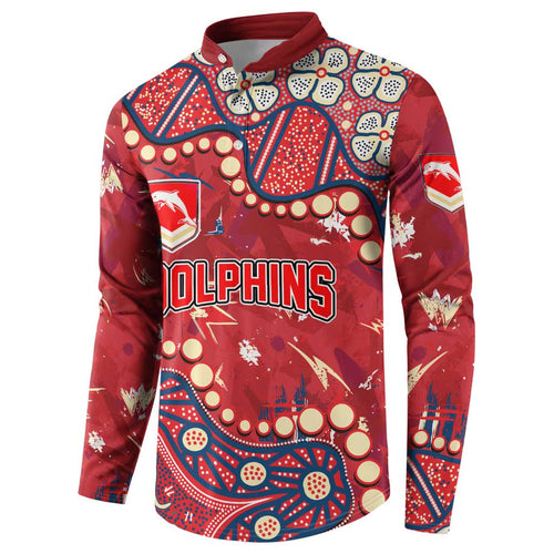 Personalized Dolphins Rugby Button Sweatshirt Aboriginal Pattern with Graffiti Style Design
