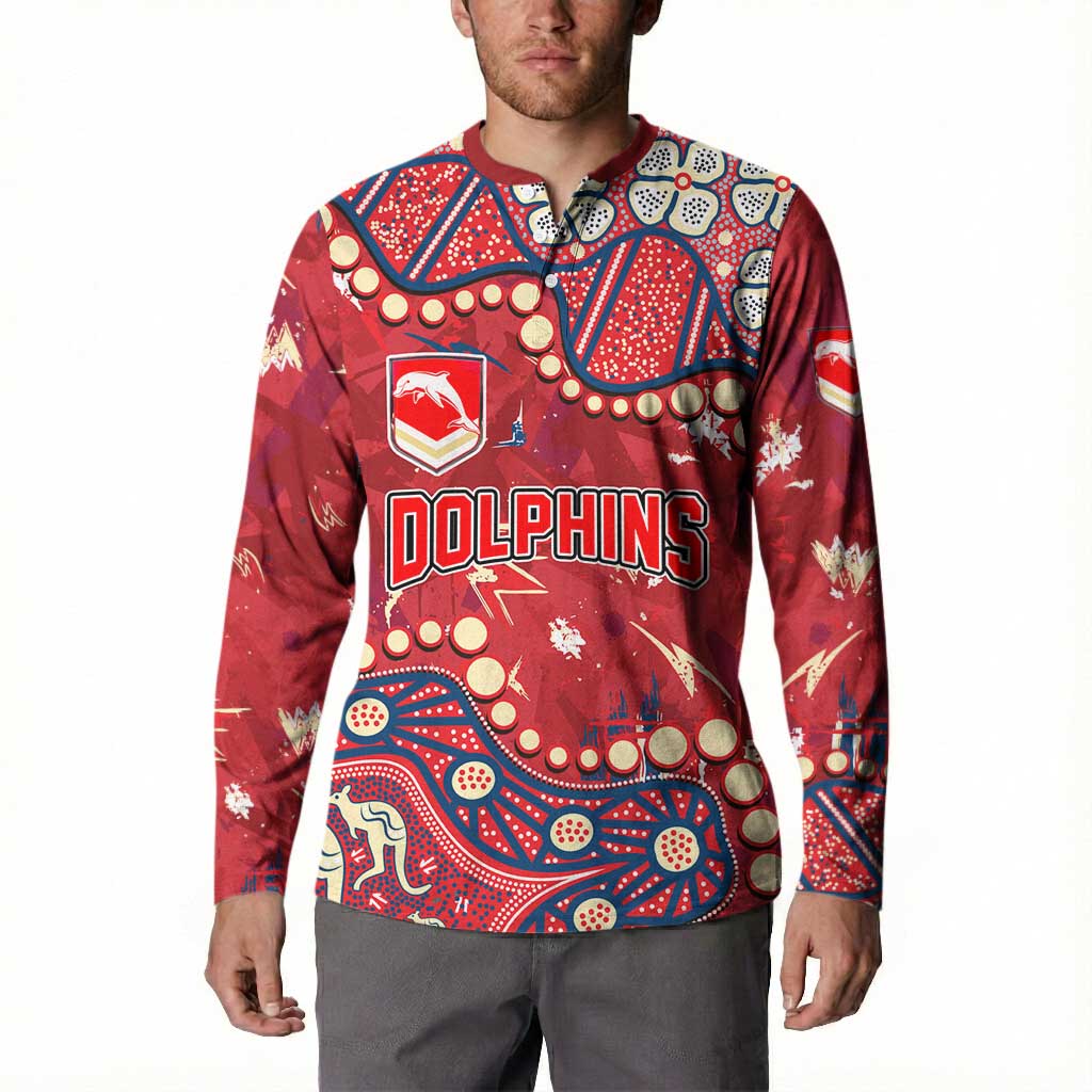 Personalized Dolphins Rugby Button Sweatshirt Aboriginal Pattern with Graffiti Style Design
