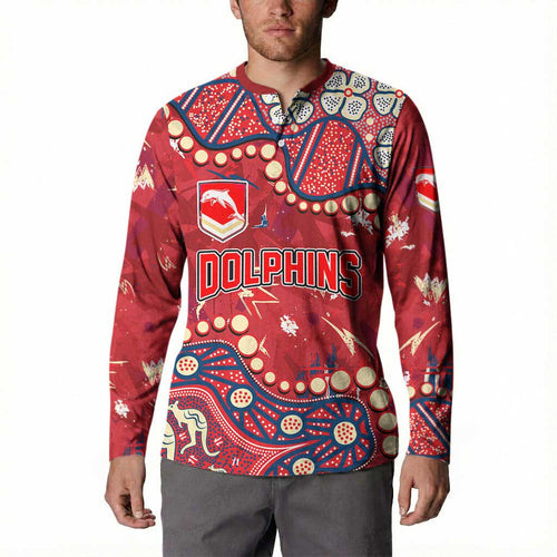 Personalized Dolphins Rugby Button Sweatshirt Aboriginal Pattern with Graffiti Style Design