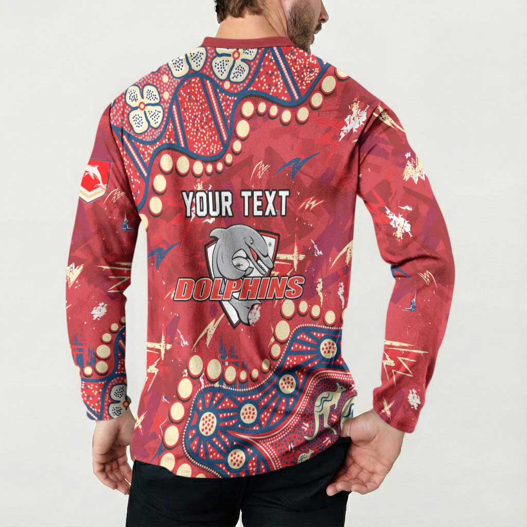 Personalized Dolphins Rugby Button Sweatshirt Aboriginal Pattern with Graffiti Style Design