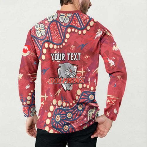 Personalized Dolphins Rugby Button Sweatshirt Aboriginal Pattern with Graffiti Style Design