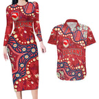 Personalized Dolphins Rugby Couples Matching Long Sleeve Bodycon Dress and Hawaiian Shirt Aboriginal Pattern with Graffiti Style Design