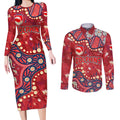 Personalized Dolphins Rugby Couples Matching Long Sleeve Bodycon Dress and Long Sleeve Button Shirt Aboriginal Pattern with Graffiti Style Design