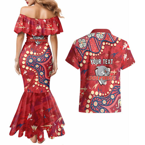 Personalized Dolphins Rugby Couples Matching Mermaid Dress and Hawaiian Shirt Aboriginal Pattern with Graffiti Style Design