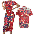 Personalized Dolphins Rugby Couples Matching Short Sleeve Bodycon Dress and Hawaiian Shirt Aboriginal Pattern with Graffiti Style Design