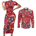 Personalized Dolphins Rugby Couples Matching Short Sleeve Bodycon Dress and Long Sleeve Button Shirt Aboriginal Pattern with Graffiti Style Design