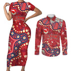 Personalized Dolphins Rugby Couples Matching Short Sleeve Bodycon Dress and Long Sleeve Button Shirt Aboriginal Pattern with Graffiti Style Design