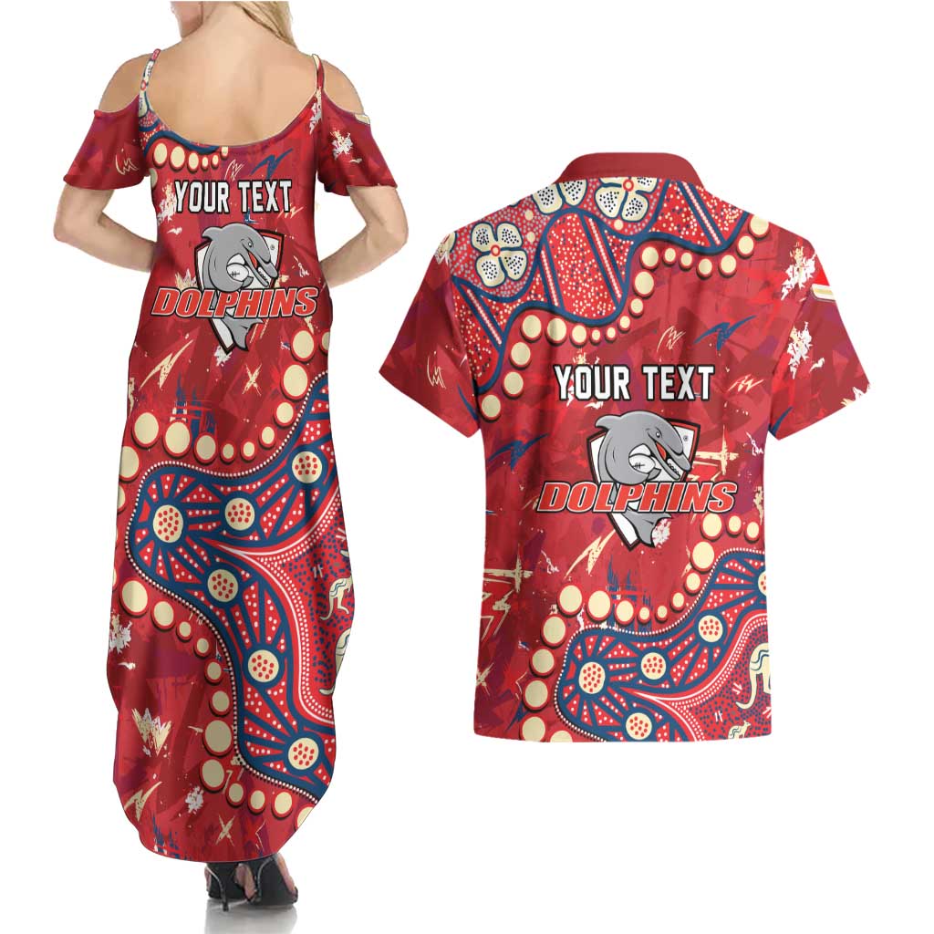 Personalized Dolphins Rugby Couples Matching Summer Maxi Dress and Hawaiian Shirt Aboriginal Pattern with Graffiti Style Design