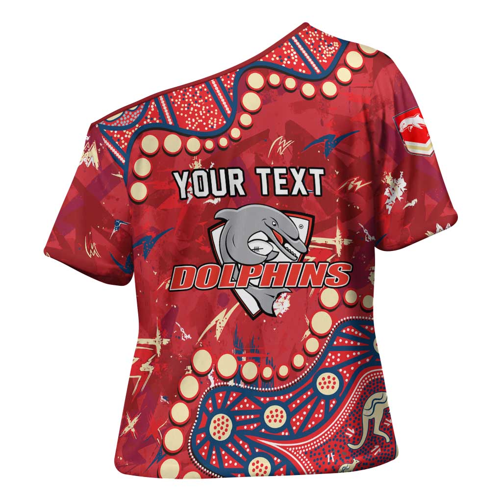 Personalized Dolphins Rugby Cross Shoulder Shirt Aboriginal Pattern with Graffiti Style Design