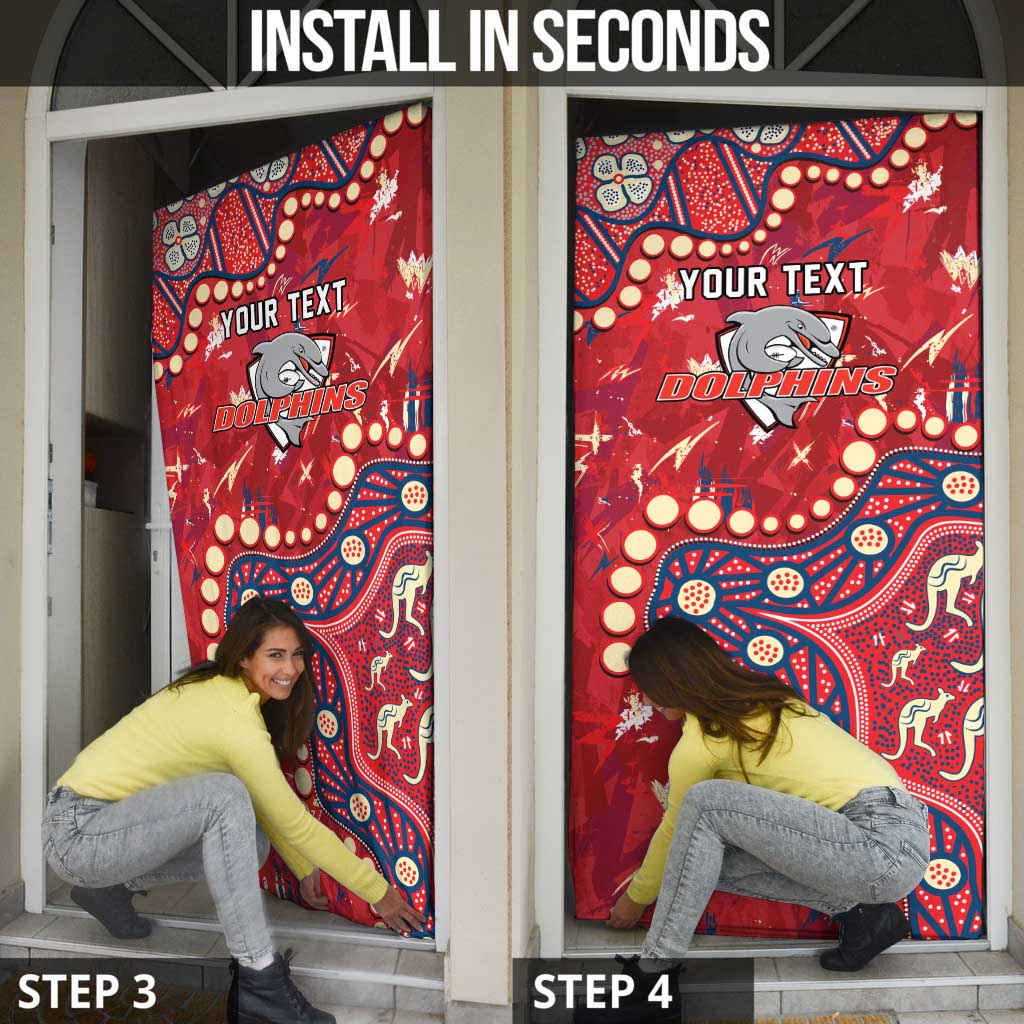 Personalized Dolphins Rugby Door Cover Aboriginal Pattern with Graffiti Style Design
