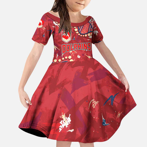 Personalized Dolphins Rugby Family Matching Long Sleeve Bodycon Dress and Hawaiian Shirt Aboriginal Pattern with Graffiti Style Design