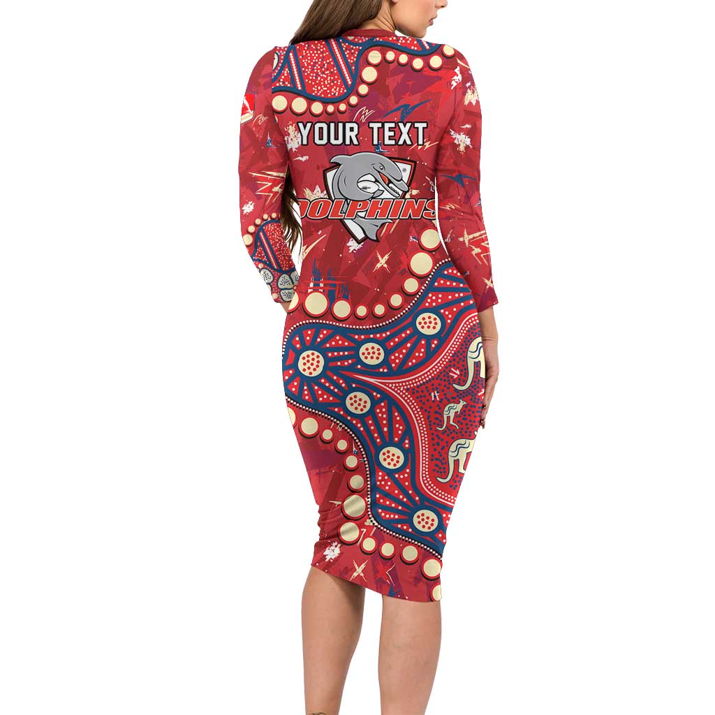 Personalized Dolphins Rugby Family Matching Long Sleeve Bodycon Dress and Hawaiian Shirt Aboriginal Pattern with Graffiti Style Design