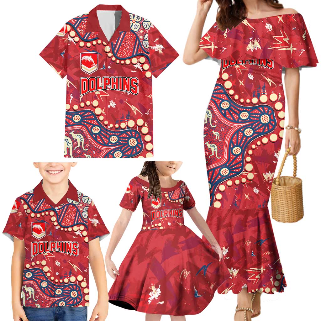 Personalized Dolphins Rugby Family Matching Mermaid Dress and Hawaiian Shirt Aboriginal Pattern with Graffiti Style Design