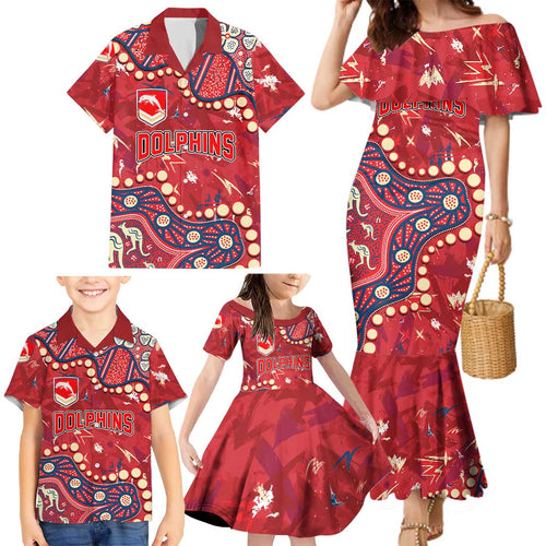 Personalized Dolphins Rugby Family Matching Mermaid Dress and Hawaiian Shirt Aboriginal Pattern with Graffiti Style Design